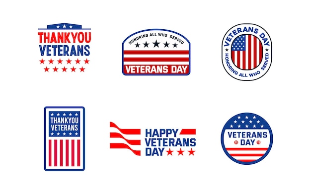 Set of veterans day flat logo design