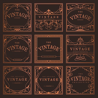 Set of vintage bronze art nouveau badges vector