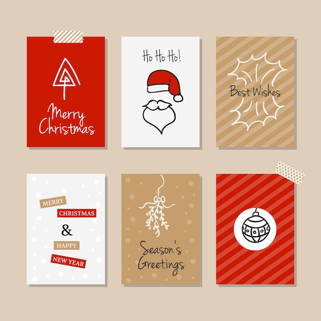 Free vector set of vintage christmas cards in hand drawn style