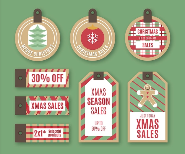 Free vector set of vintage christmas sale tags