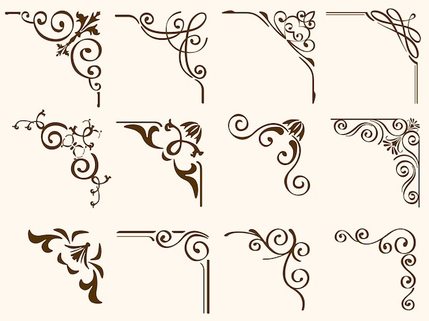 Free vector set of vintage corner frames isolated on a plain