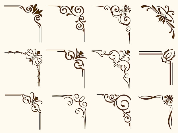 Free vector set of vintage corner frames isolated on a plain