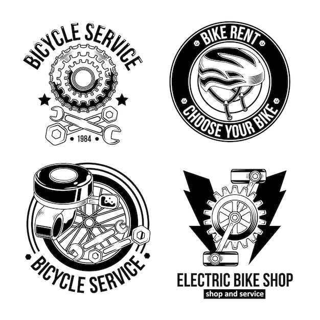 Set of vintage cyclist emblems, logos. Isolated on white.