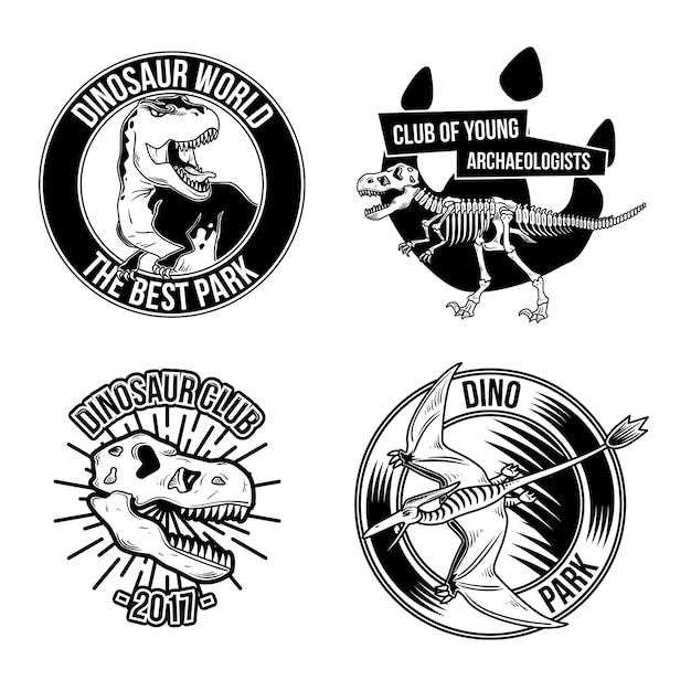 Set of vintage dinosaur emblems