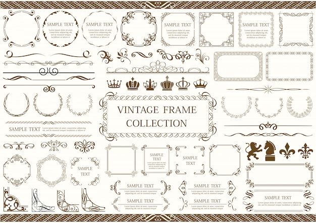 Set of vintage frames and borders isolated on a plain background.