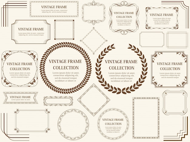 Set of vintage frames isolated on a plain background.