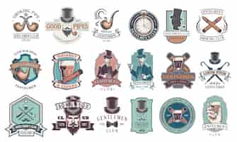 Free vector set of vintage gentleman emblems, labels.