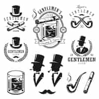 Free vector set of vintage gentlemen emblems, labels, badges and designed elements. monochrome style