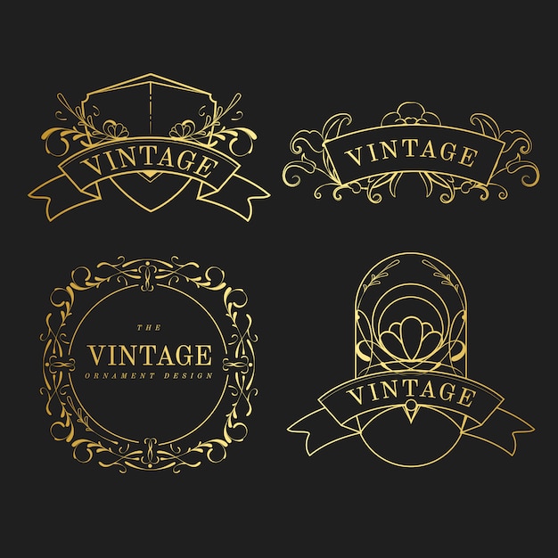 Set of vintage golden art nouveau elements vector