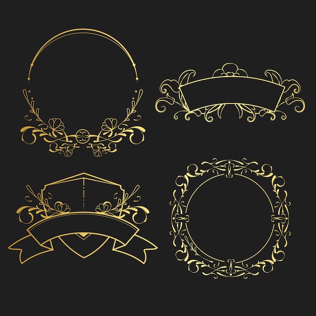 Set of vintage golden art nouveau elements vector