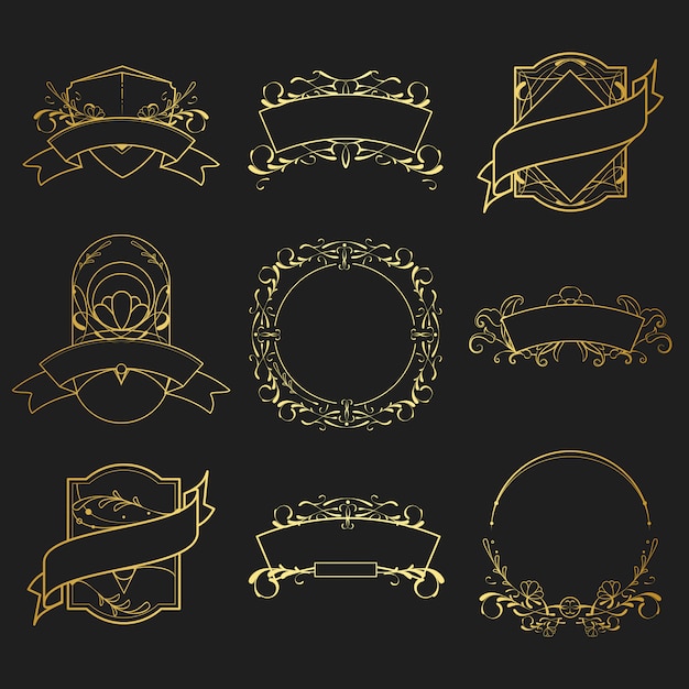 Free vector set of vintage golden art nouveau elements vector