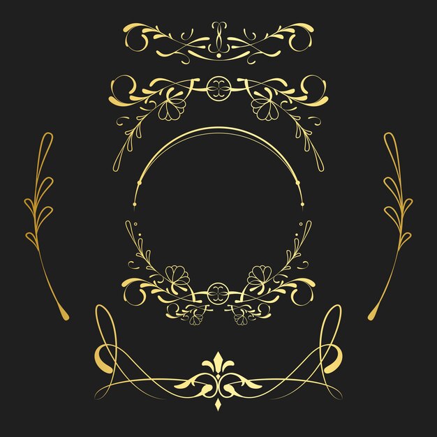 Set of vintage golden art nouveau elements vector