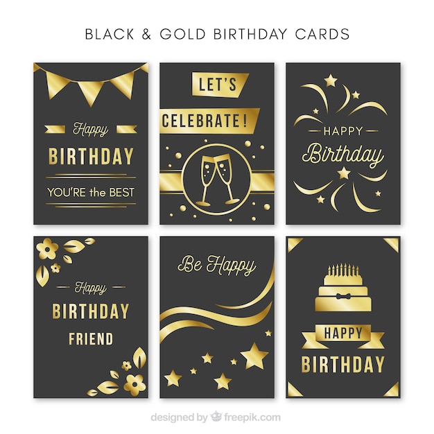 Set of vintage golden birthday cards