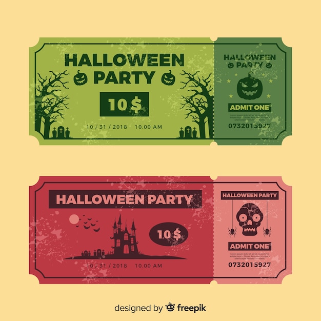 Set of vintage halloween party tickets