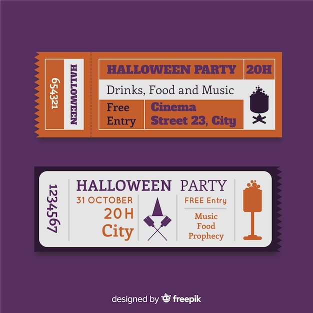 Set of vintage halloween party tickets