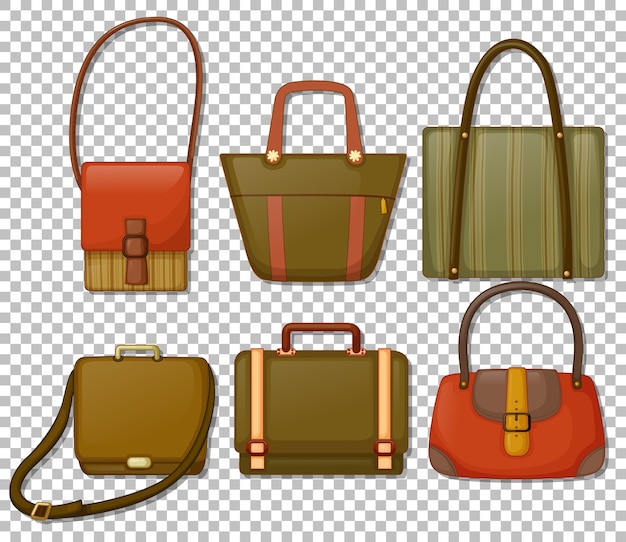 Set of vintage hand bags cartoon style isolated