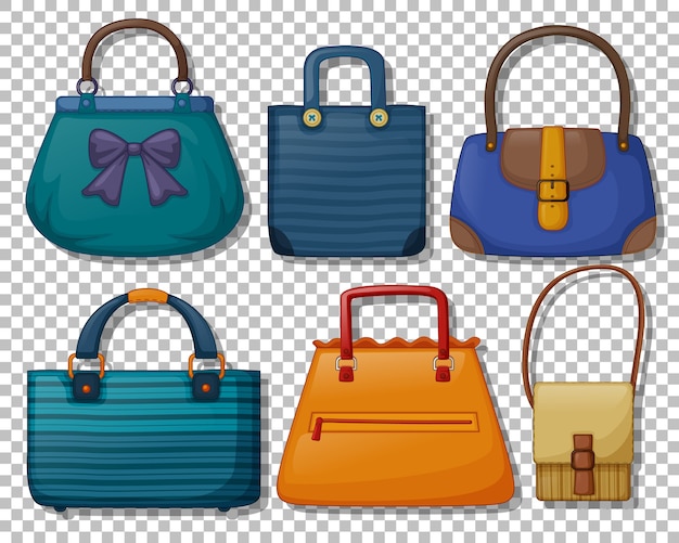 Free vector set of vintage hand bags cartoon style isolated
