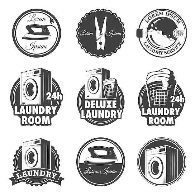 Free vector set of vintage laundry emblems, labels and designed elements.