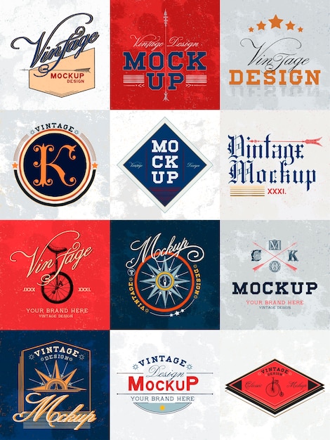 Vettore gratuito set di mockup vintage logo design vettoriale