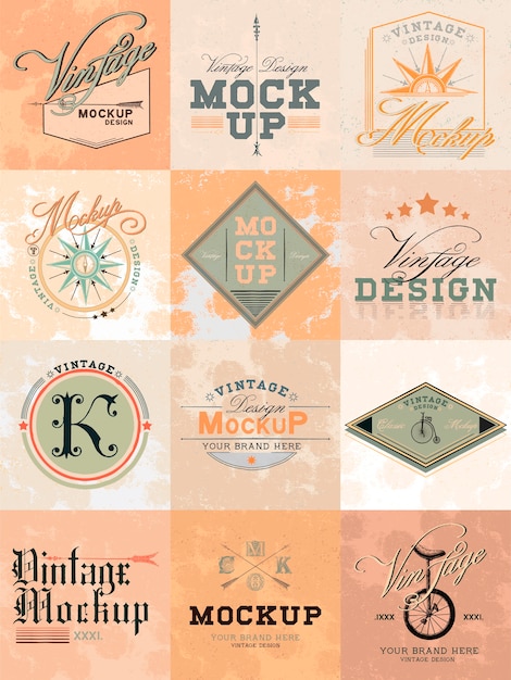 Set di mockup vintage logo design vettoriale