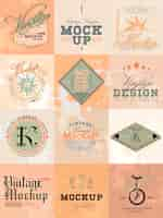 Vettore gratuito set di mockup vintage logo design vettoriale