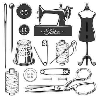 Set of vintage monochrome tailor tools.