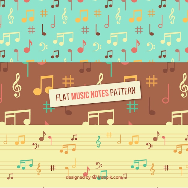 Set of vintage patterns with music notes
