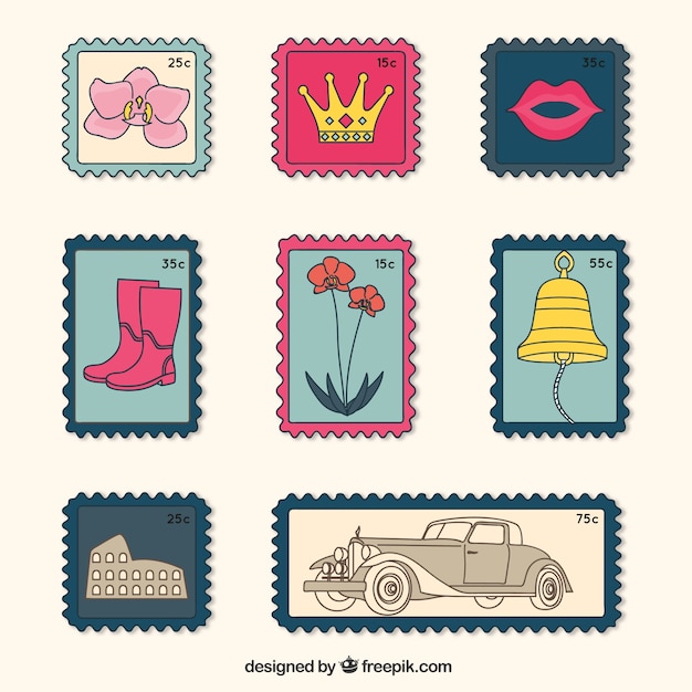 Vintage post stamps design collection Royalty Free Vector