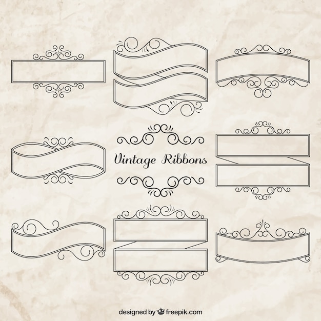 Download Free Set of Vintage Ribbons – Hand Drawn Vector Templates