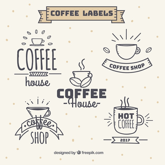 Free vector set of vintage style coffee stickers