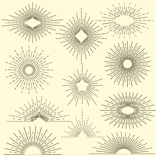 Set of vintage sunbursts in different shapes