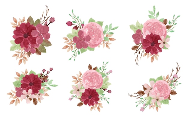Free vector set of vintage watercolor floral bouquet