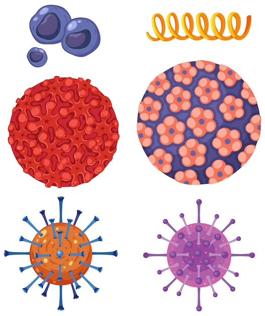 Vettore gratuito set di icone di virus e batteri