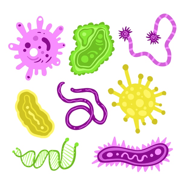 ウイルスと細菌のフラットデザインのセット