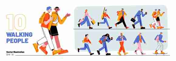 Free vector set of walking people diverse pedestrians walk