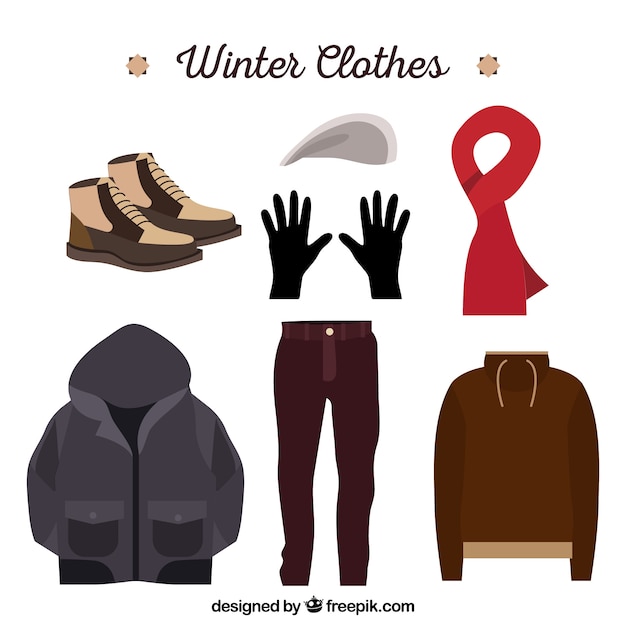 Set of warm winter clothes