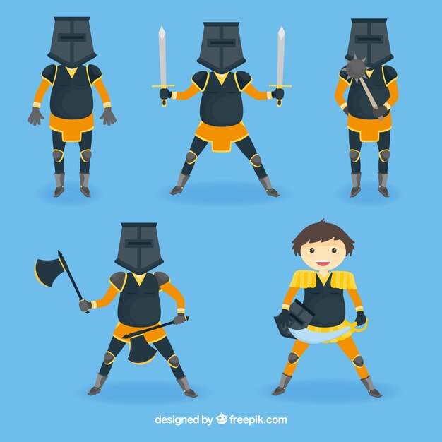 Set of warrior in different poses