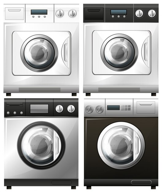 Set of washing machines in different designs illustration