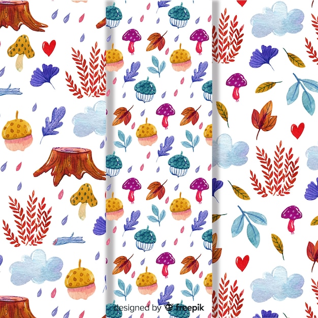 Free vector set of watercolor autumn patterns