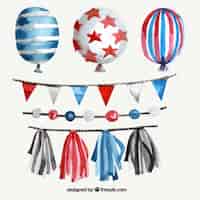 Free vector set of watercolor balloons and buntings