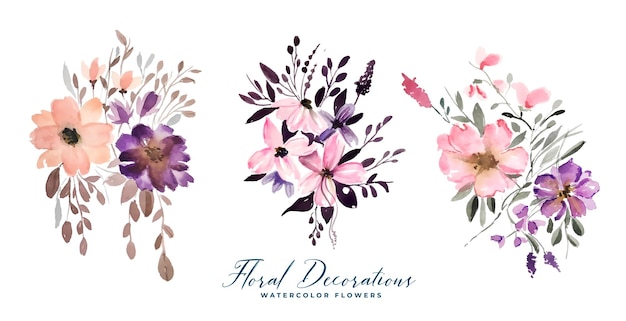 Free vector set of watercolor blossom floral background in hand drawn style