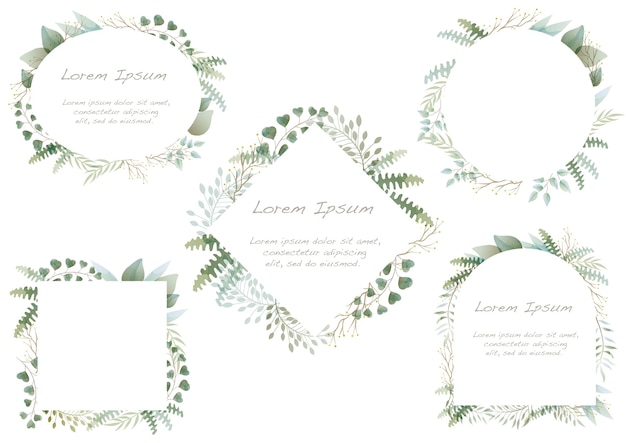 Free vector set of watercolor botanical frames isolated on a white