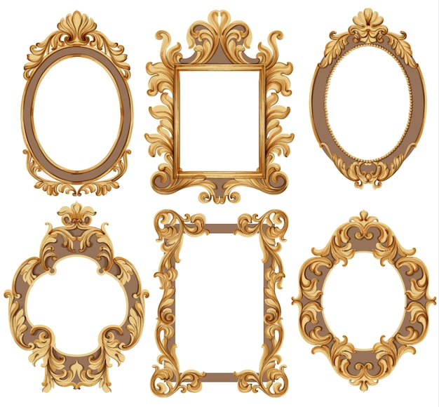 Set of watercolor circle and flower shaped frames