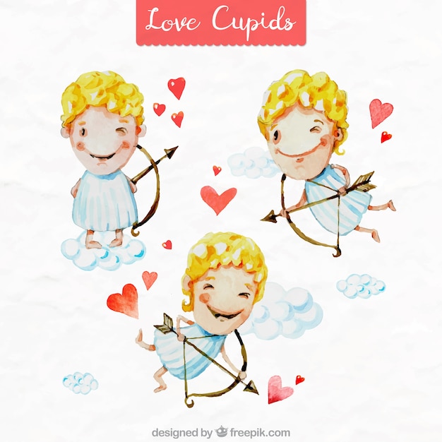 Set of watercolor cupid characters