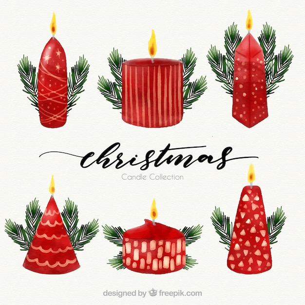 Set of watercolor decorative christmas candles