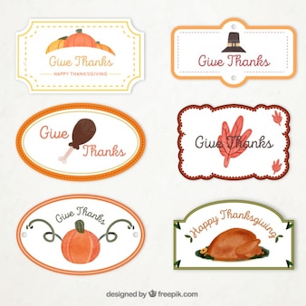 Set of watercolor decorative thanksgiving day stickers
