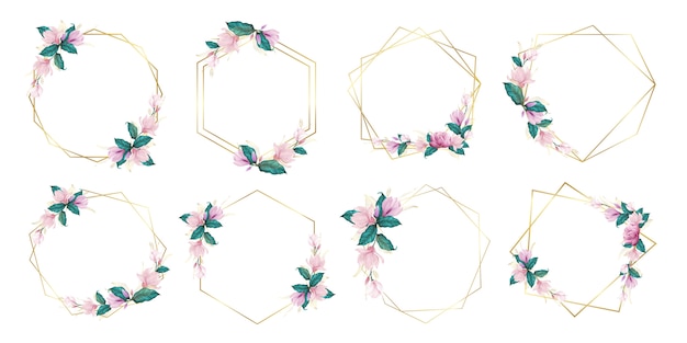 Free vector set of watercolor floral frame for wedding monogram logo and branding logo design