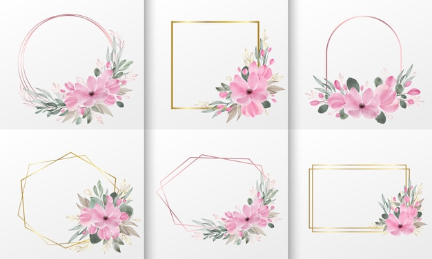 Free vector set of watercolor floral frame