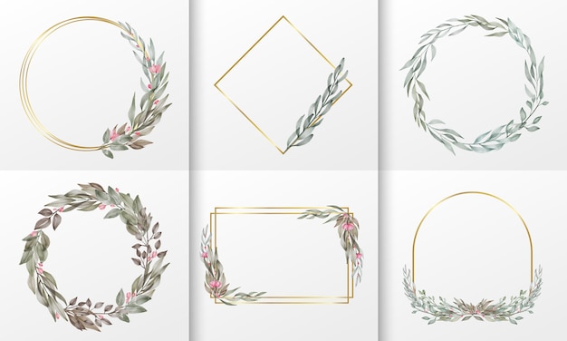 Free vector set of watercolor floral frame