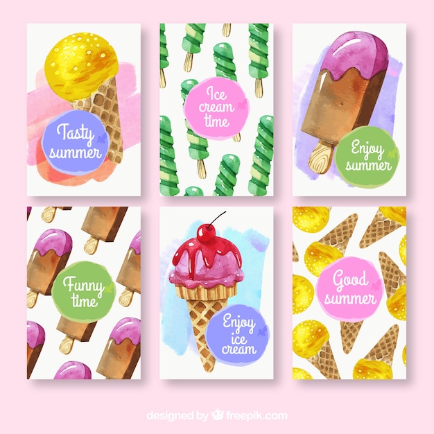 Free vector set of watercolor ice cream cards